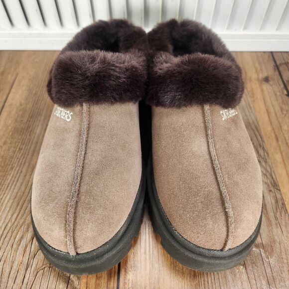 Skechers Shindigs Fortress Womens Size 6 Brown Suede Faux Fur Slip On Clog Shoes - Picture 8 of 9